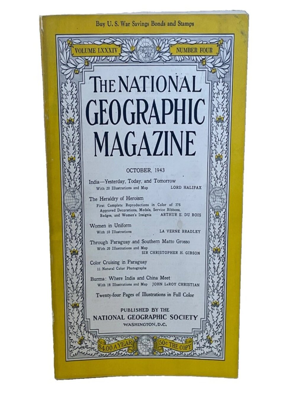 NAT GEO Oct 1943 National Geographic Magazine Vol 84 No 4 Military Insignia WWII